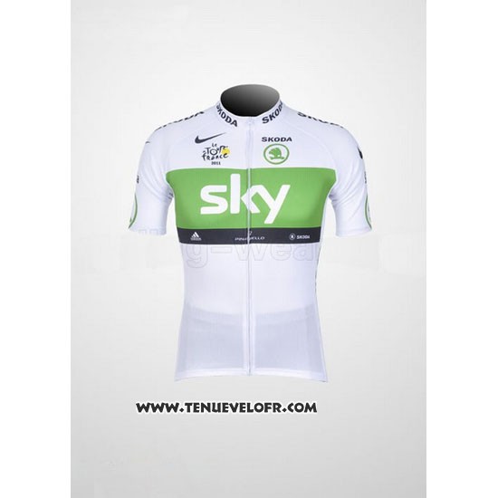 2012 Maillot Ciclismo Sky Lider Blanc et Vert Manches Courtes et Cuissard